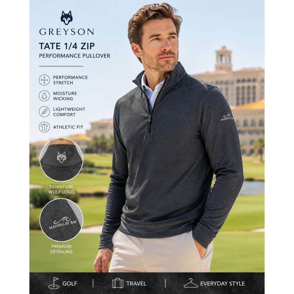 Greyson Tate Quarter Zip Mens XL Gray Herringbone Golf Pullover Mandalay Bay